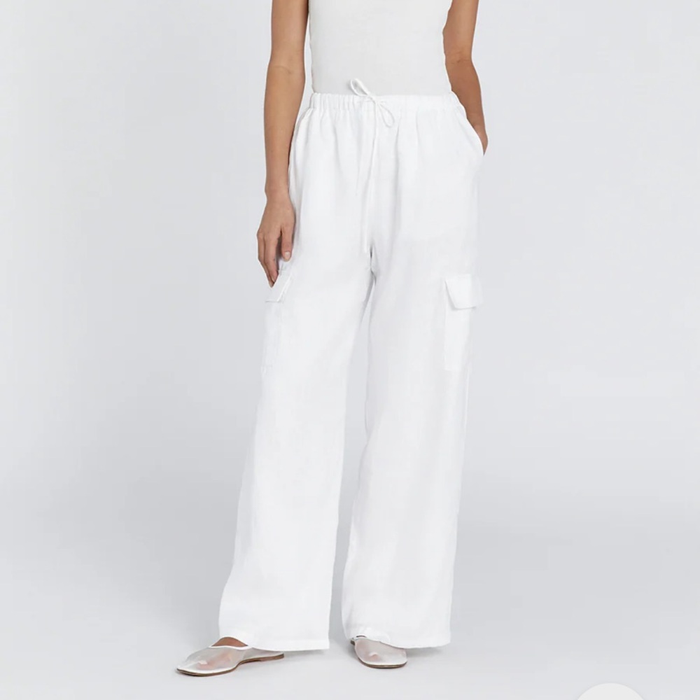 Dissh Ingrid White Linen Cargo Pant